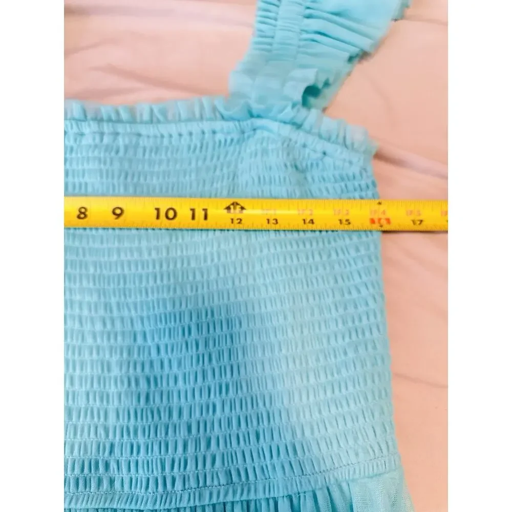 Bibi Smocked Tulle Tiered Jade Green Maxi Dress XL Cocktail Formal - Picture 6 of 8